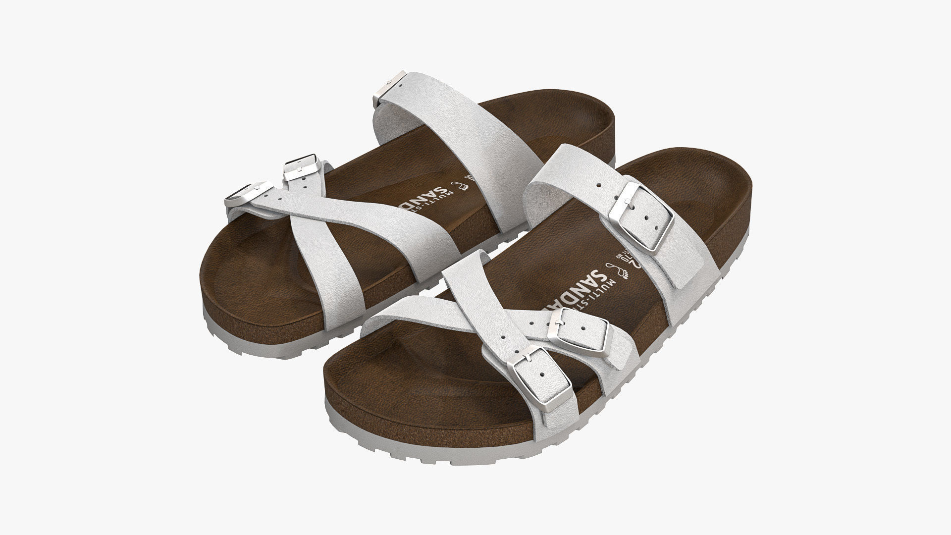 Multi-Strap Sandals White Leather 3D model_4