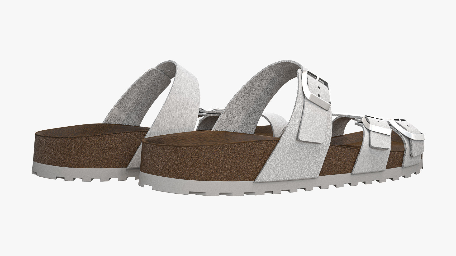 Multi-Strap Sandals White Leather 3D model_5