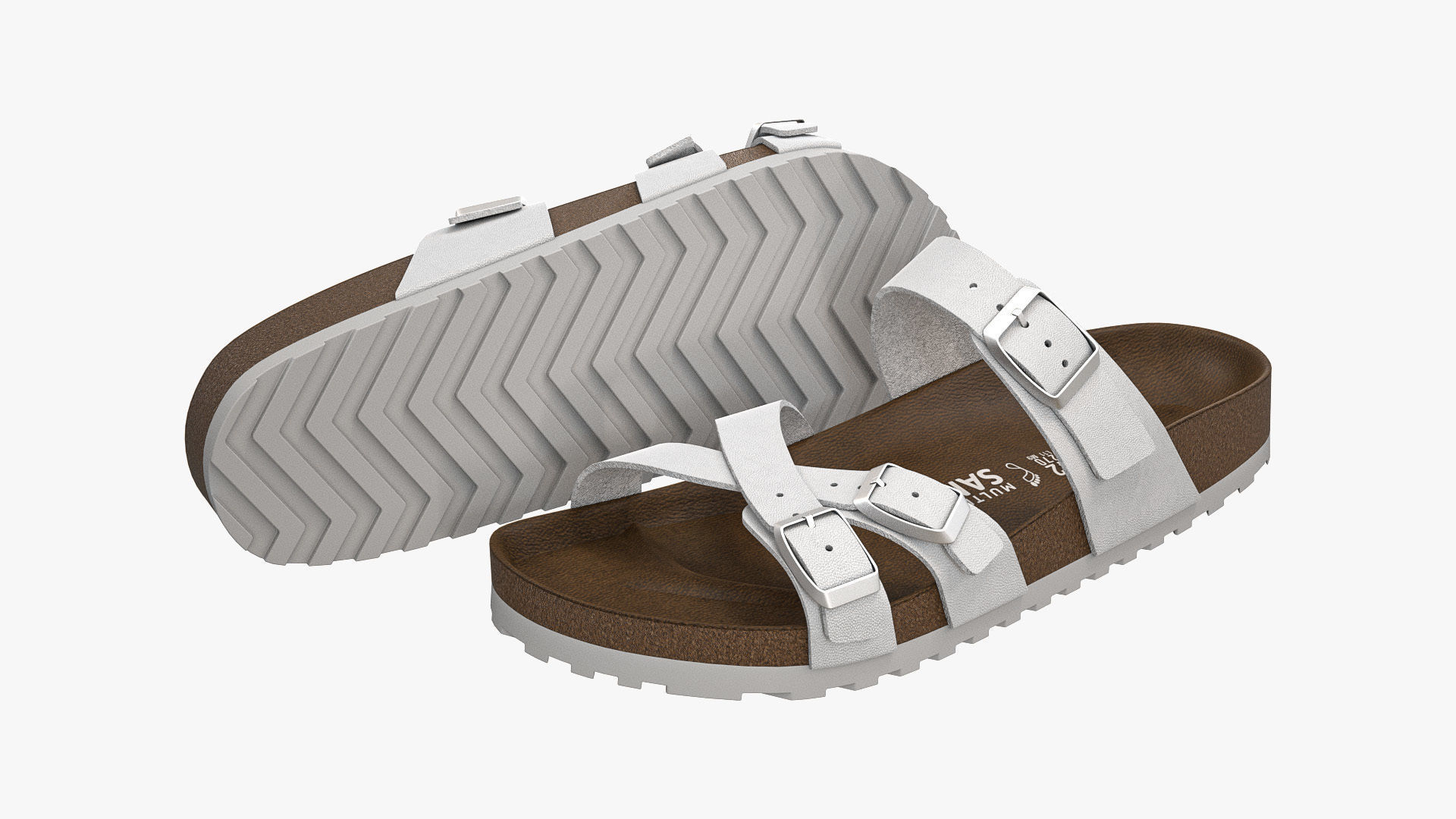 Multi-Strap Sandals White Leather 3D model_1