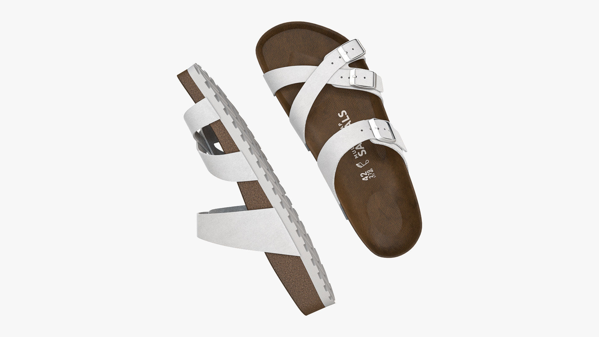 Multi-Strap Sandals White Leather 3D model_2
