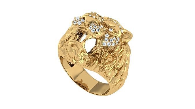 Lion ring with gem 3D print model
