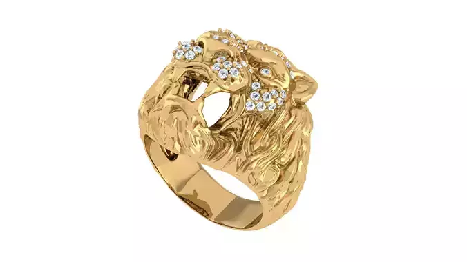 Lion ring with gem 3D print model