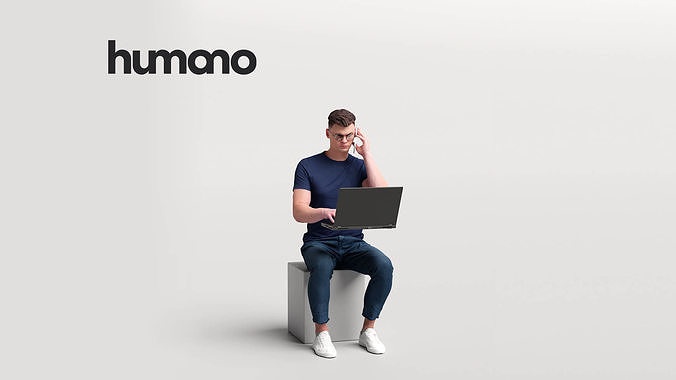 Humano business man sitting and working - office -05728-78 3D model