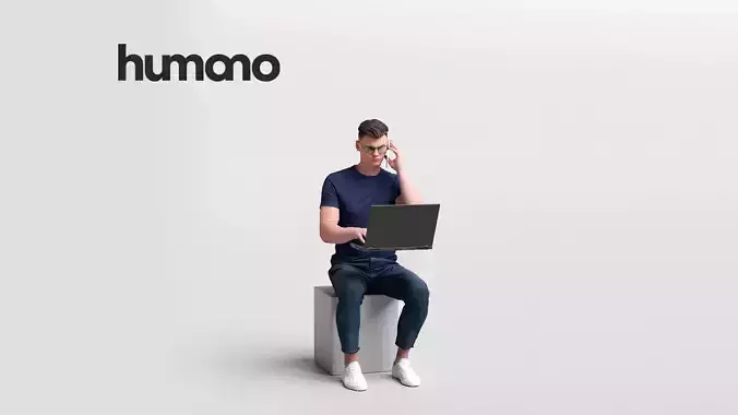 Humano business man sitting and working - office -05728-78