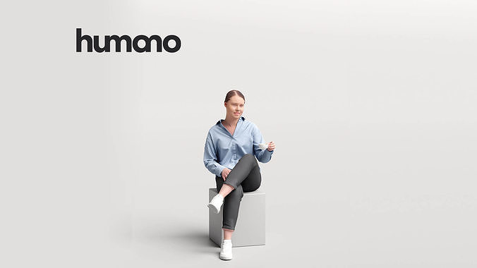 Humano woman sitting and drinking coffee - office cafe -04334-28 3D model