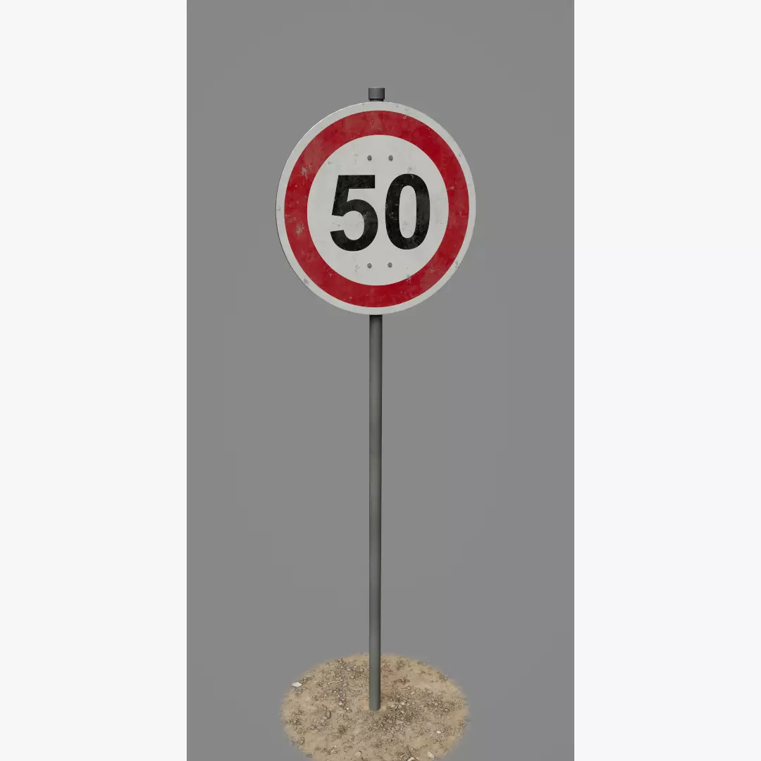 Road Sign 10 - Speed Limit - 50 Low-poly 3D model_0