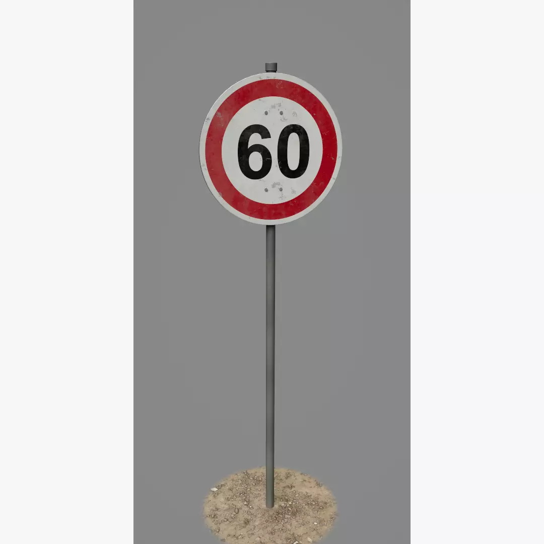 Road Sign 11 - Speed Limit - 60 Low-poly 3D model