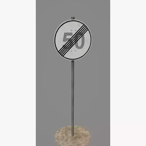 Road Sign 12 - End Speed Limit - 50 Low-poly 3D model