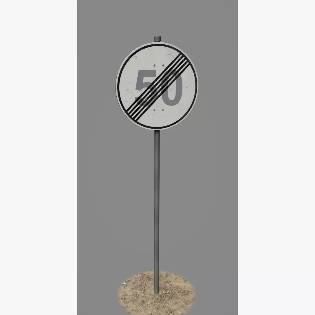 Road Sign 12 - End Speed Limit - 50 Low-poly 3D model_0
