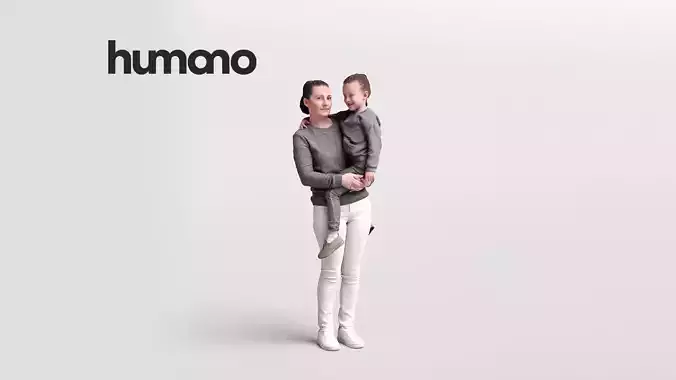 Humano casual woman with kid standing and looking -07040-46 3D model