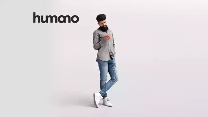 Humano casual man standing and looking at the phone -06813-95