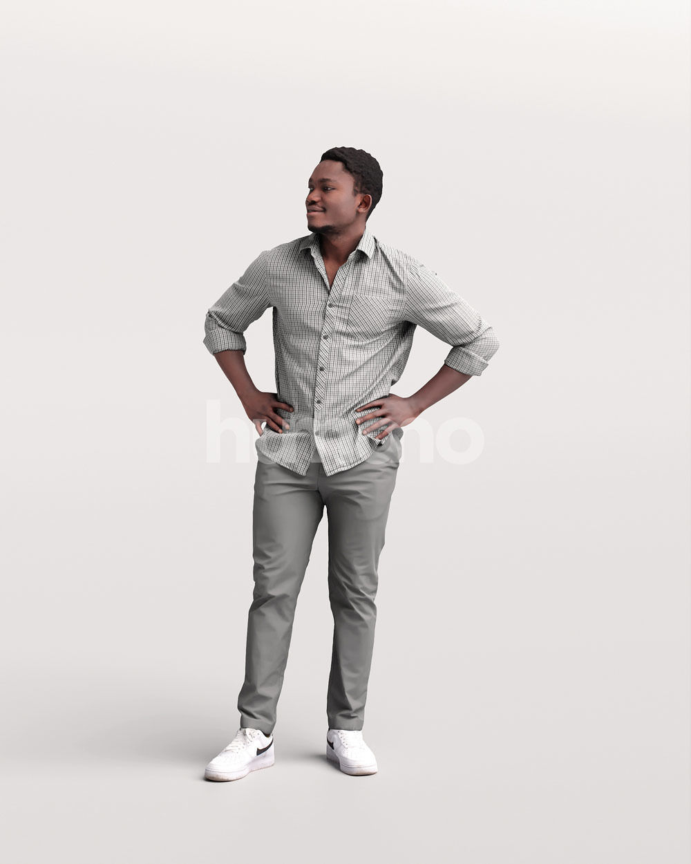 Humano casual black man standing and looking -06449-33 3D model_4