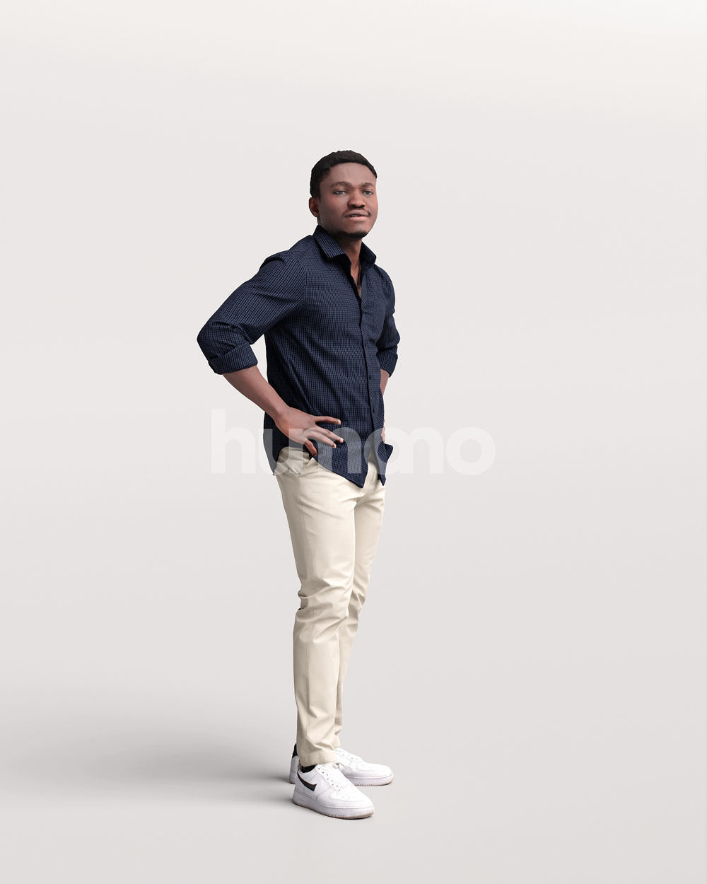 Humano casual black man standing and looking -06449-33 3D model_8