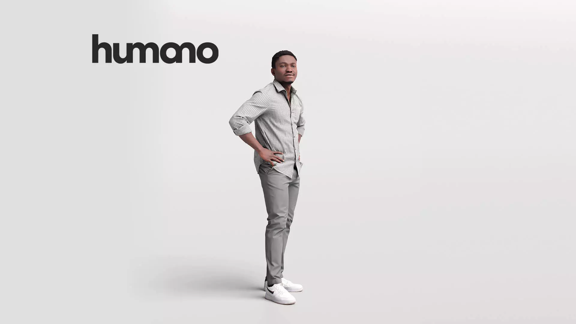 Humano casual black man standing and looking -06449-33 3D model_0