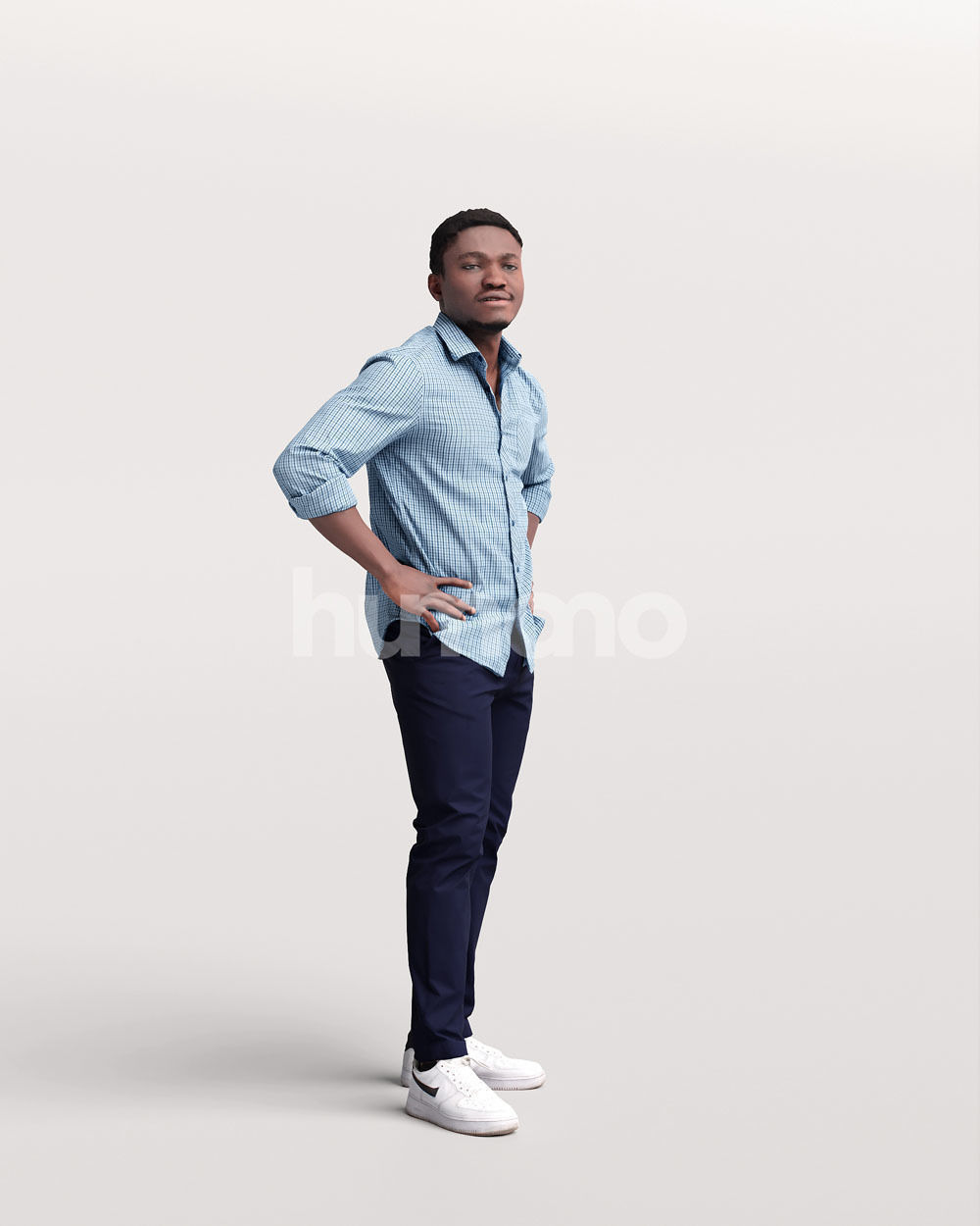 Humano casual black man standing and looking -06449-33 3D model_9