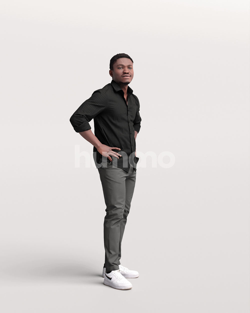 Humano casual black man standing and looking -06449-33 3D model_10