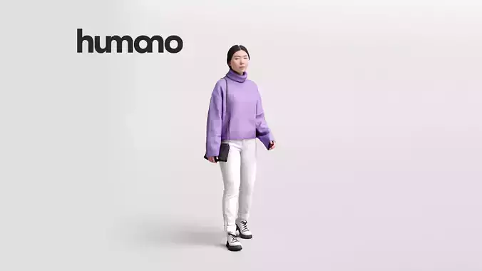 Humano casual asian woman walking - swter and bag -05154-32