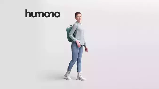 Humano casual woman walking - shirt and backpack -04638-82