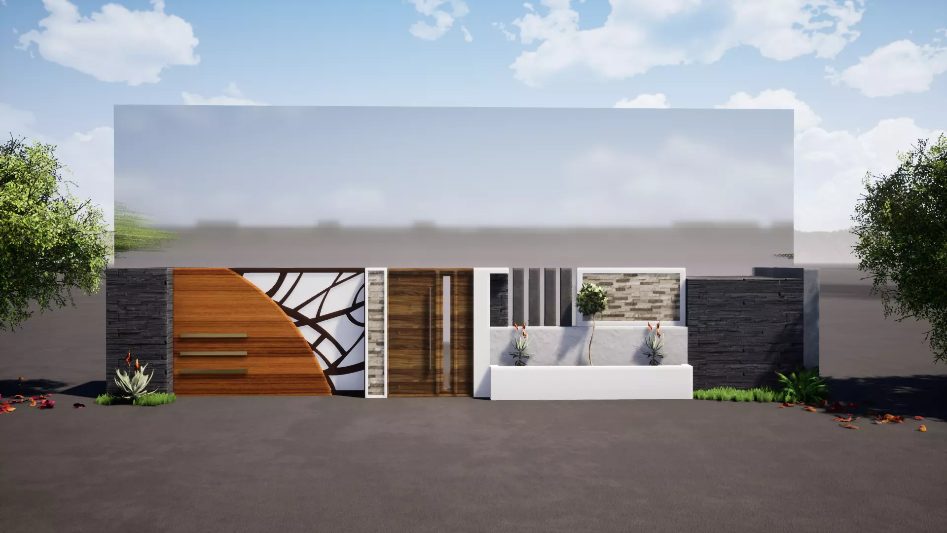 Compound wall entrance gate  design 3D model_0