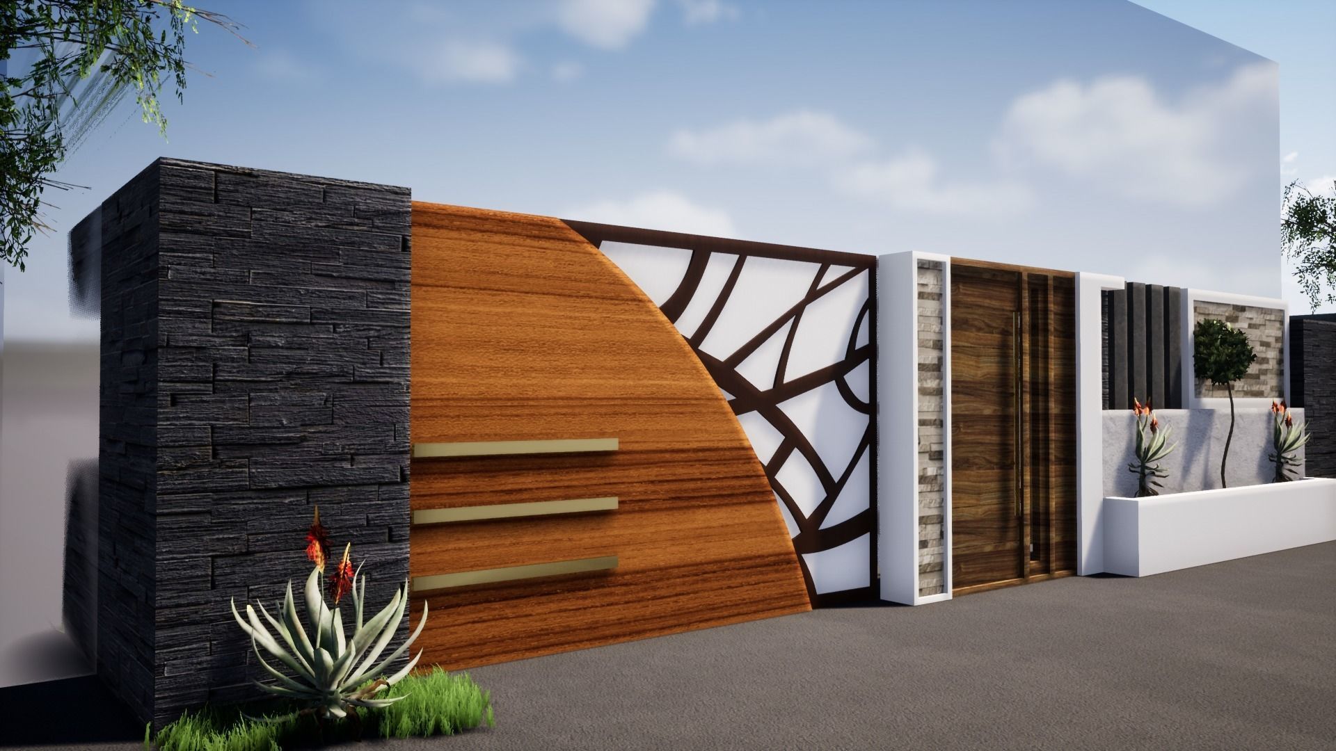 Compound wall entrance gate  design 3D model_3
