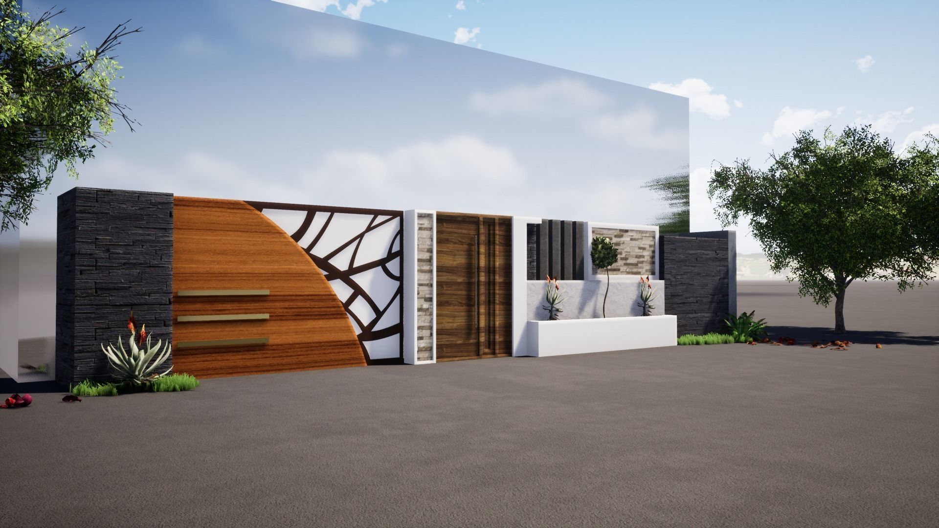 Compound wall entrance gate  design 3D model_2