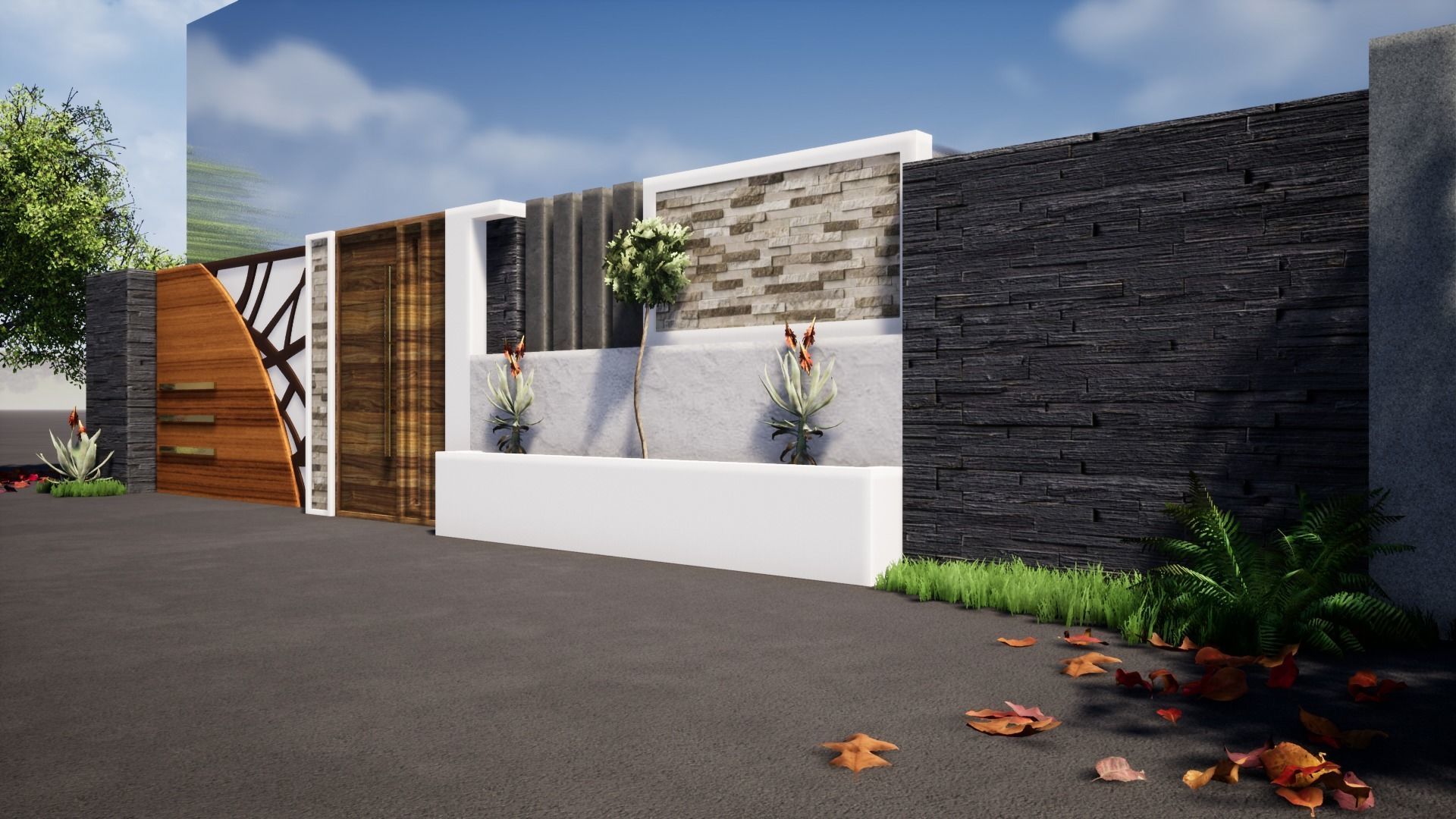 Compound wall entrance gate  design 3D model_4