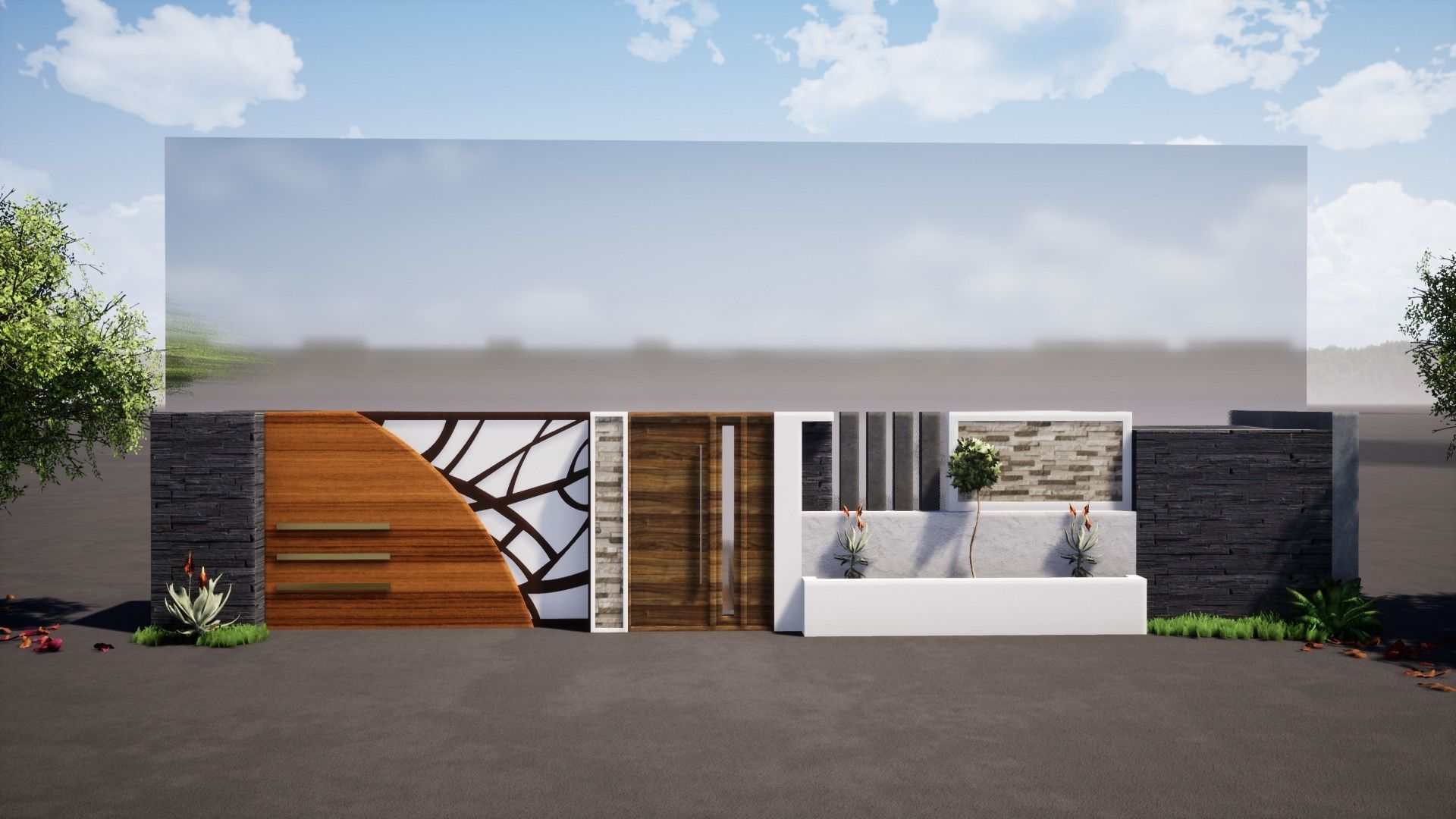 Compound wall entrance gate  design 3D model_1