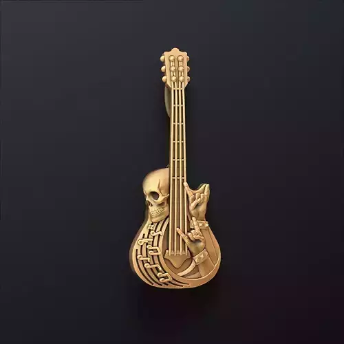 Skull Rock N Roll Guitar Pendant 3D print model