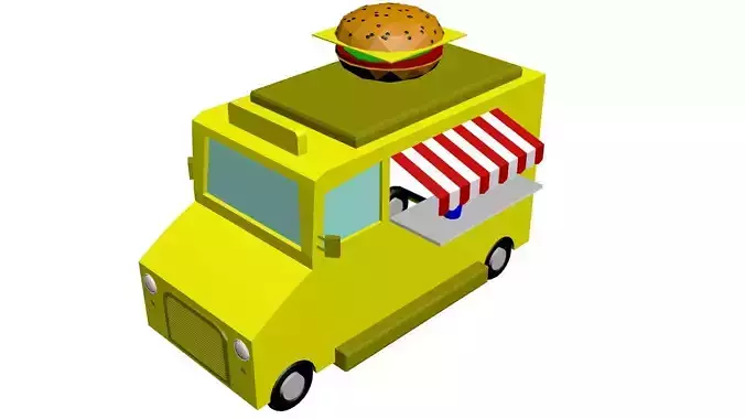 Low Poly Game Ready Food Truck Low-poly 3D model