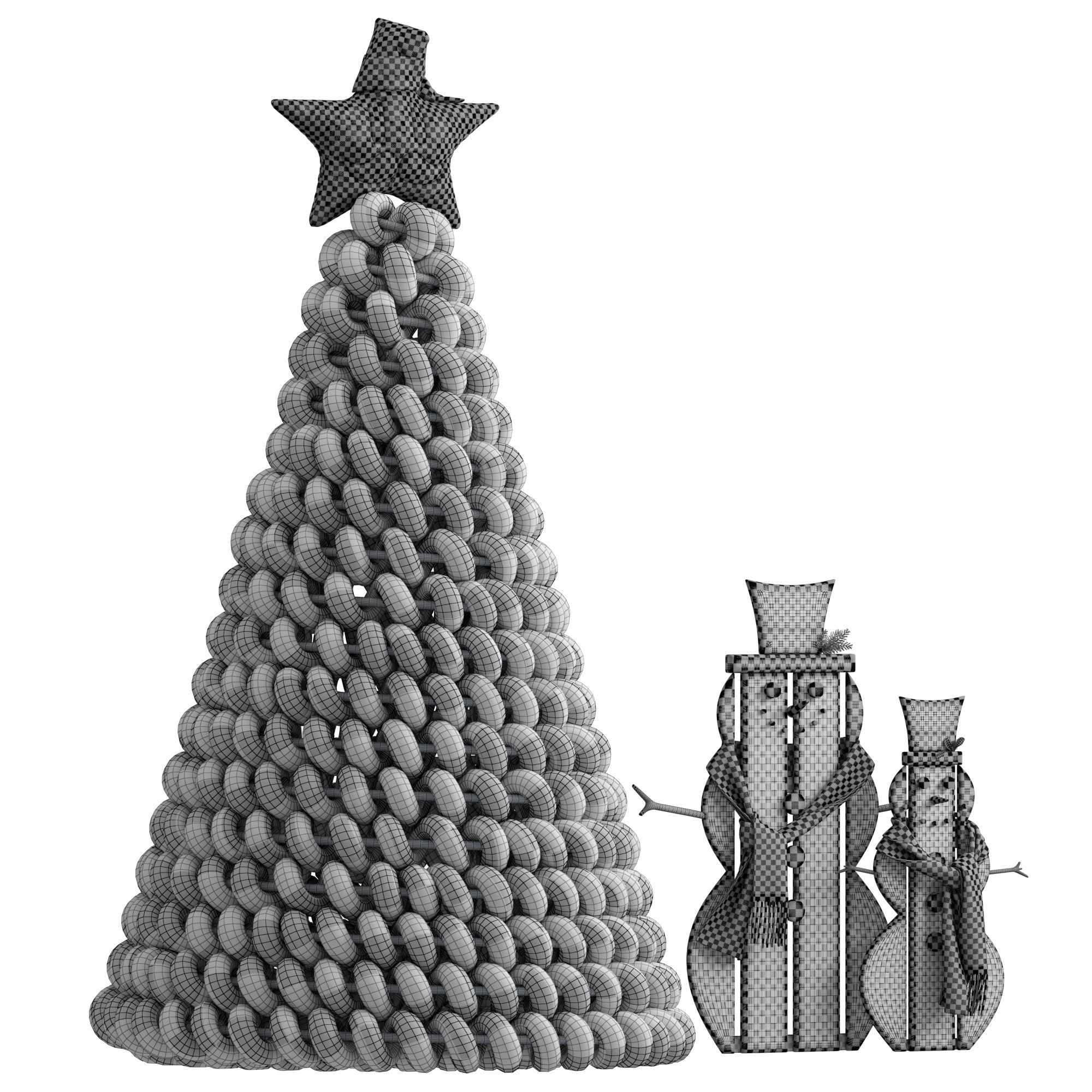 Christmas tree and wooden snowman 3D model_6