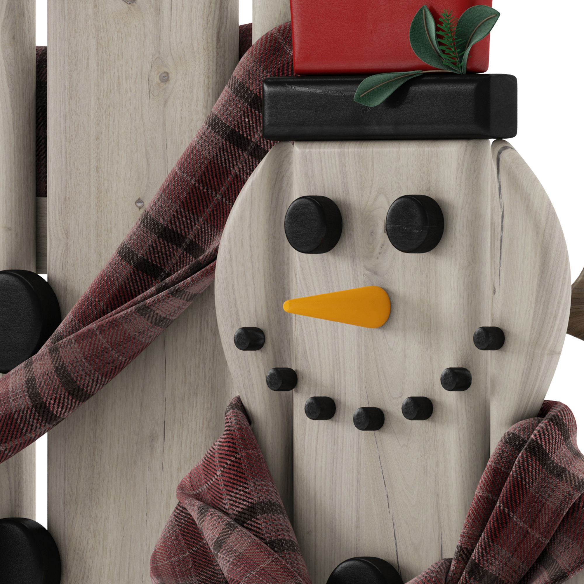 Christmas tree and wooden snowman 3D model_4