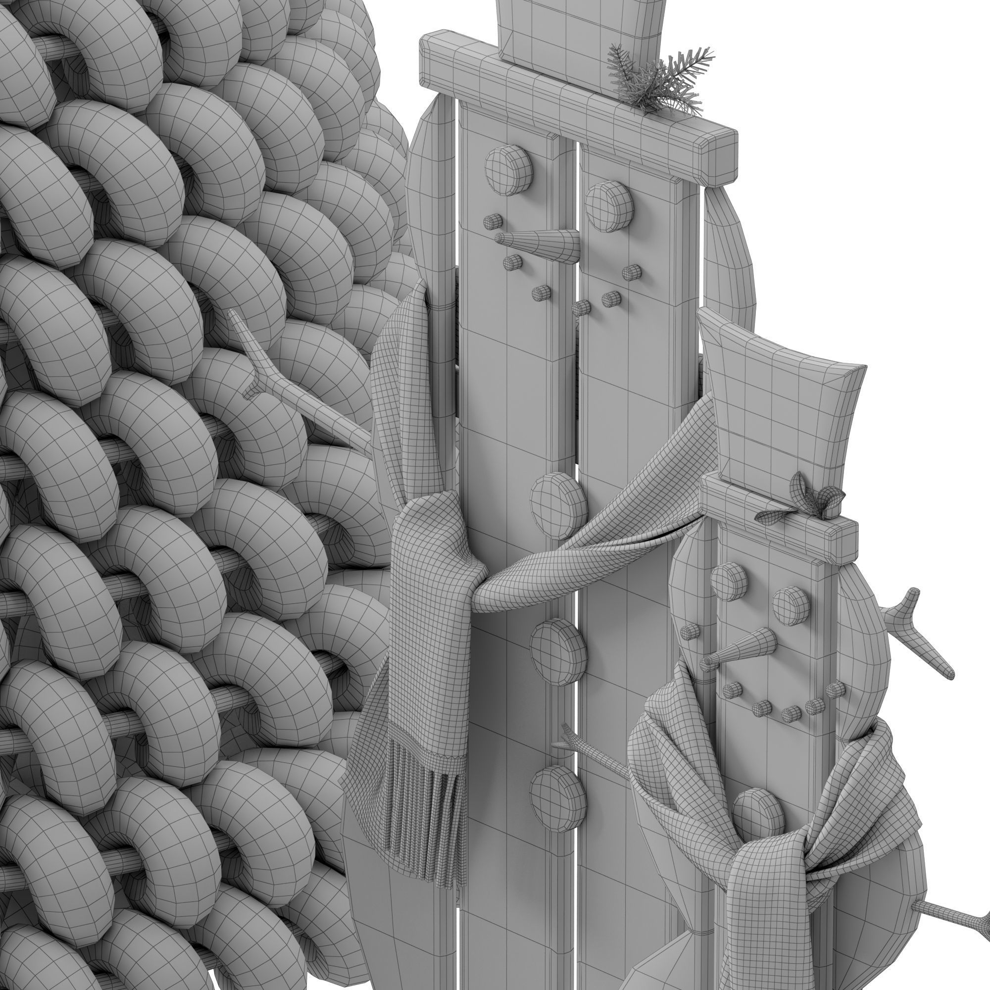 Christmas tree and wooden snowman 3D model_5