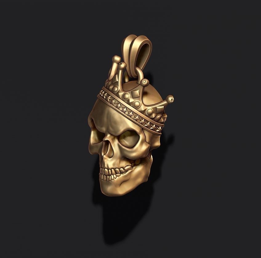 Skull with crown pendant v2 3D print model_5