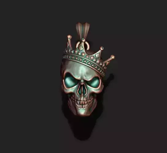 Skull with crown pendant v2