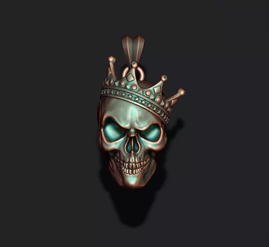 Skull with crown pendant v2 3D print model_0
