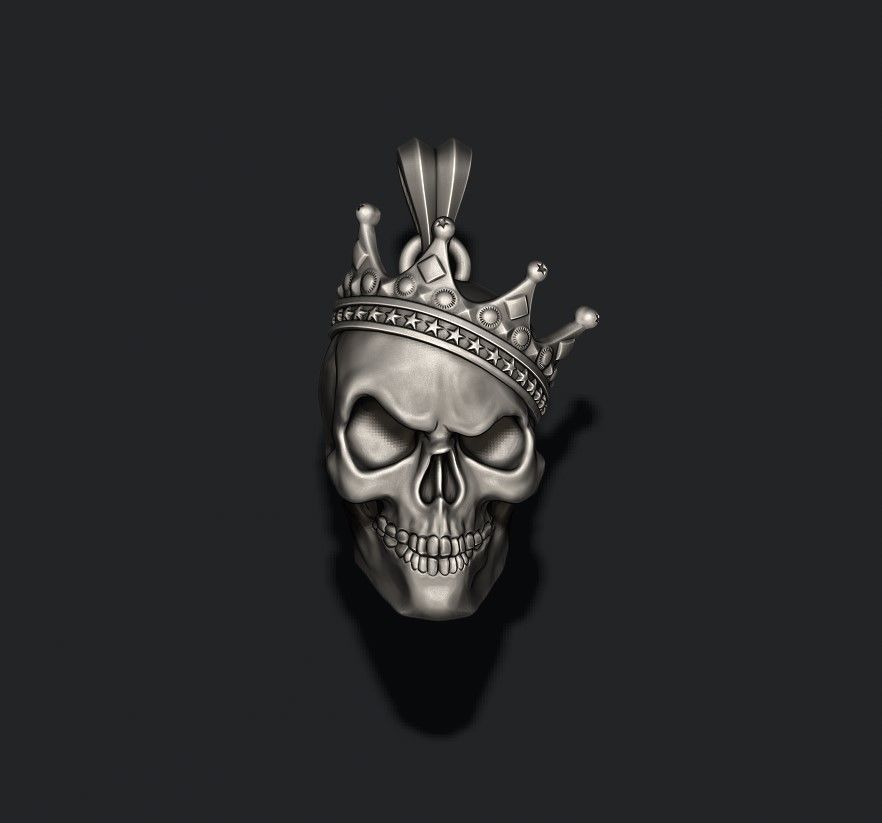 Skull with crown pendant v2 3D print model_1
