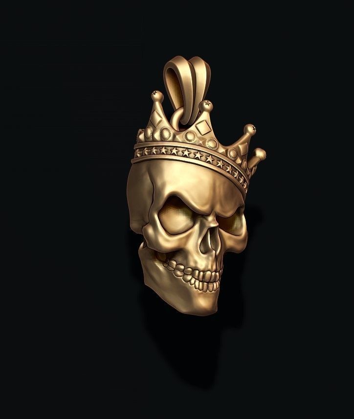 Skull with crown pendant v2 3D print model_7