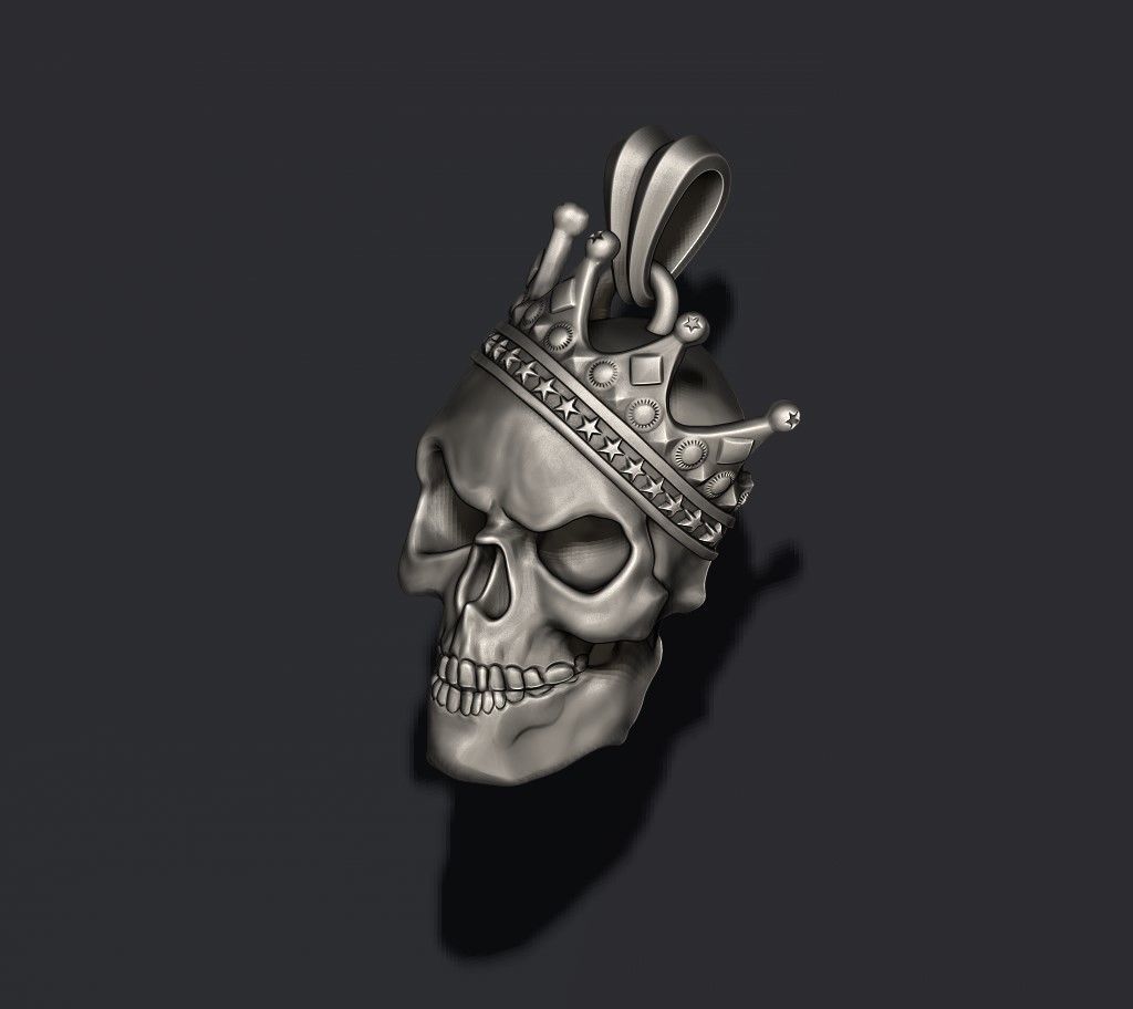 Skull with crown pendant v2 3D print model_3