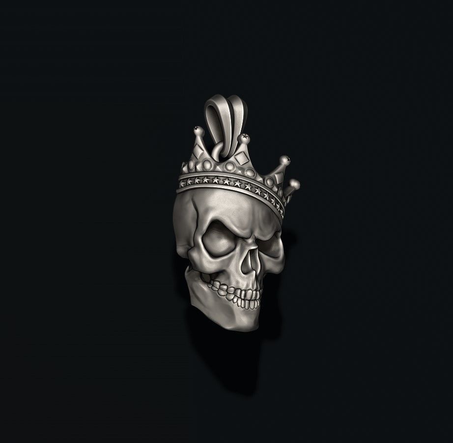 Skull with crown pendant v2 3D print model_2