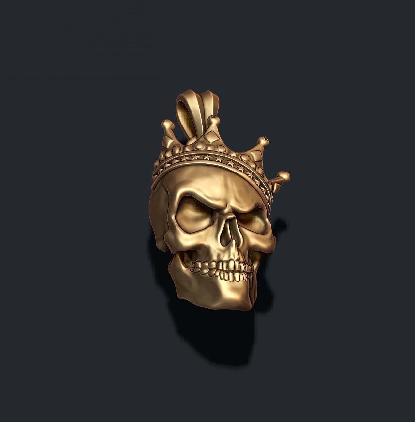 Skull with crown pendant v2 3D print model_6