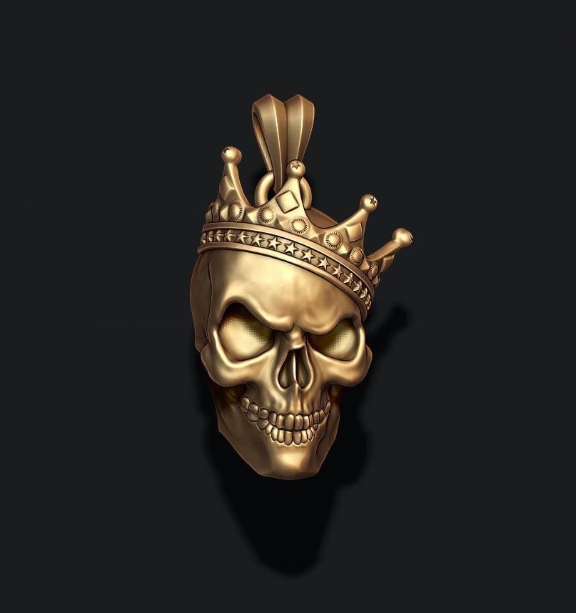 Skull with crown pendant v2 3D print model_4