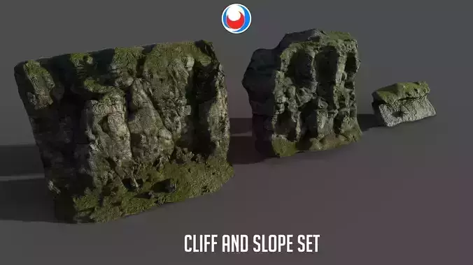 Forest cliff and slope set Low-poly 3D model