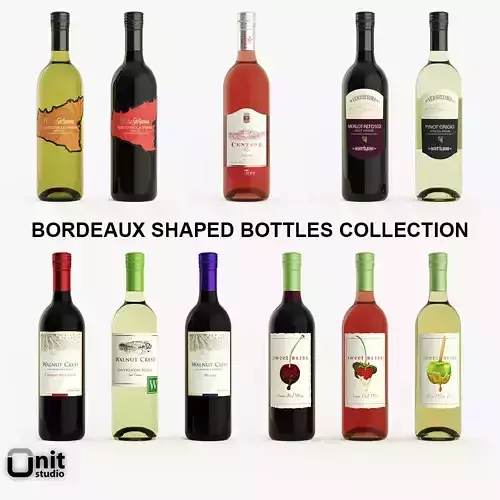 Bordeaux Wine Bottles Collection 11 pcs Pack 3D model