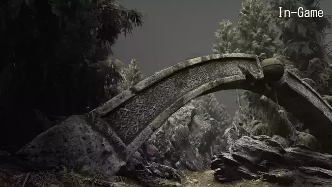 Mossy Stone Arch with Ornaments