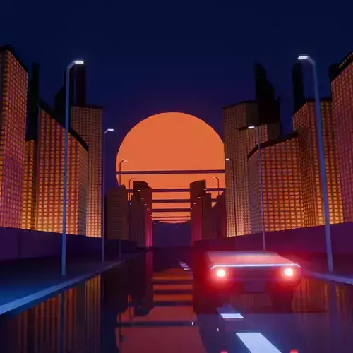 Vaporwave Car Scene Low-poly 3D model