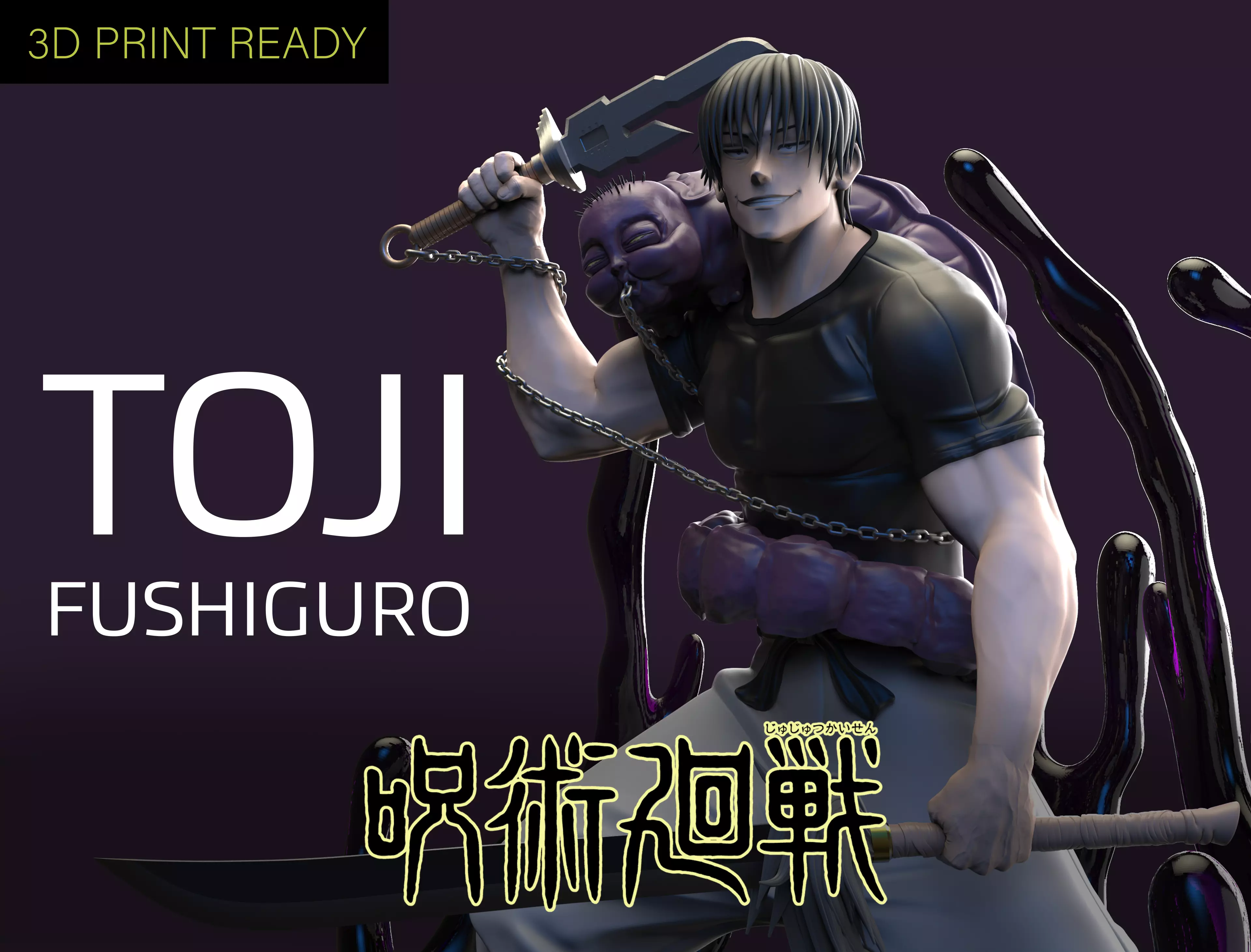 Jujutsu Kaisen Toji Fushiguro figure with cut and keying 3D print model_0
