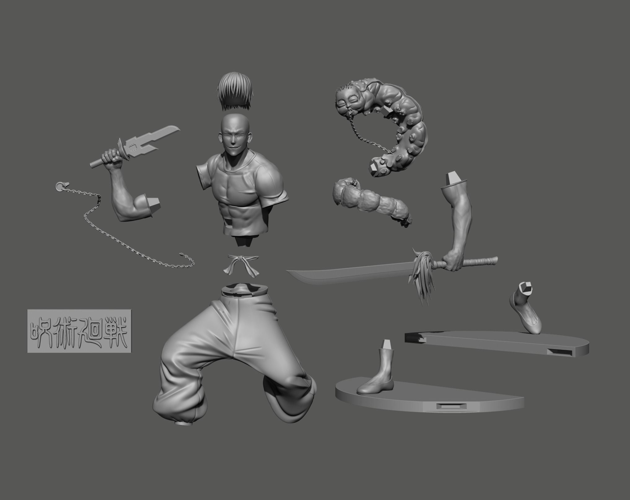 Jujutsu Kaisen Toji Fushiguro figure with cut and keying 3D print model_7