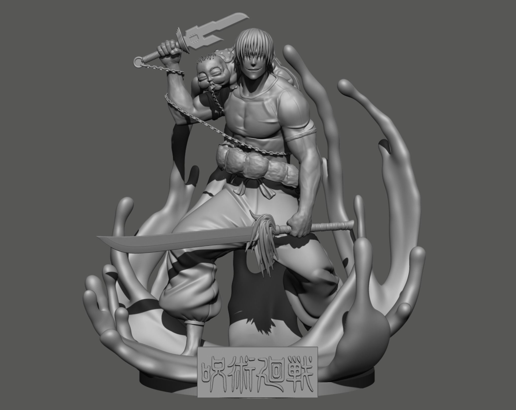 Jujutsu Kaisen Toji Fushiguro figure with cut and keying 3D print model_9