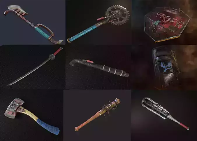 post-apocalyptic melee set 3D Model Collection