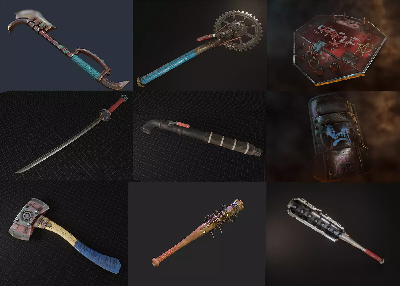 post-apocalyptic melee set 3D Model Collection_0